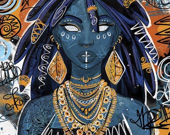 Ogechi: ritratto di graffiti vibranti di Justin Copeland - Decorazione murale unica di afroamericani, arte murale afroamericana, arte di donne nere