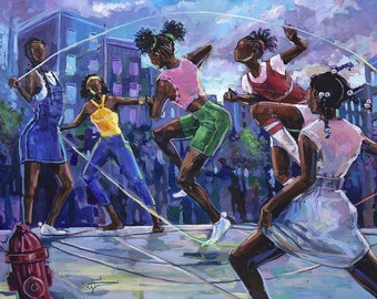 Double Dutch by Robert Jackson,  Black Art Children, Black Kid Art, Black Children's Room, African American Art, Black Art,