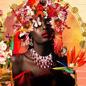 Rubies Blooming by Yvonne Colemen Burney,  African American Art, Art by Black Artist, Black Art Gifts,  Afrocentric Home Decor