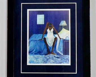 Blue Monday by Annie Lee, Framed Art Mini Print, African American Art, Black Art, Woman, Bathroom Art, Art by Black Artist, 10 X 11 inches