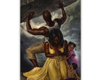 Detrás de cada gran hombre por Kevin Williams, WAK, Arte del amor negro, Arte de la familia negra, Arte cristiano negro, Arte espiritual negro, Arte religioso negro