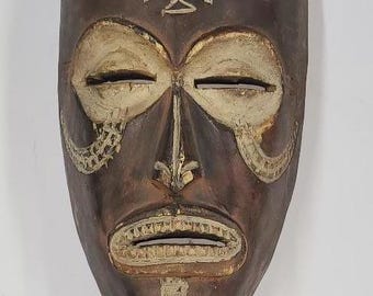 Hand-made African Tribal Mask is 16 inches long by 6 inches wide, African Home Decor, African Art, Tribal Mask, Black People Art.