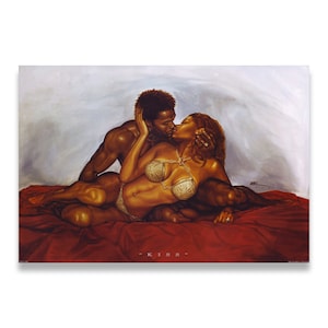 Kiss by Kevin Williams, WAK, Black Couples Art, Black Romantic Art, Black Art Gifts, Black People Art, Art by Black Artists