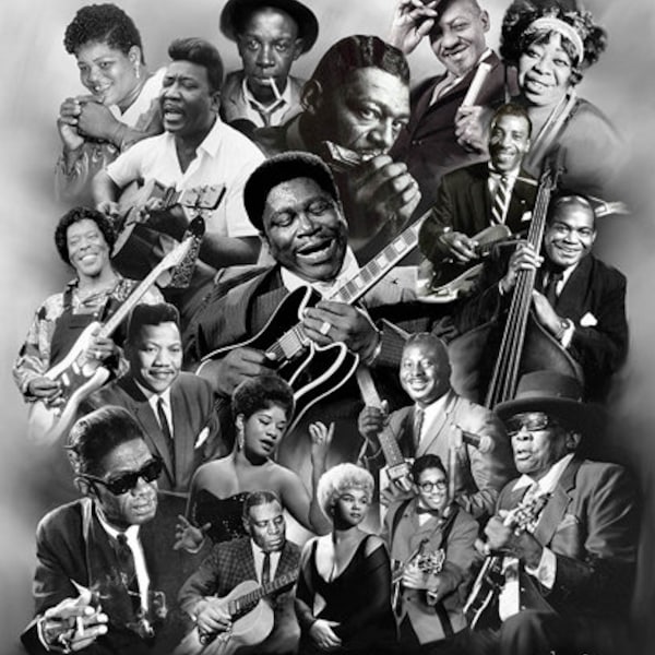 Legends of Blues / Wishum Gregory / African American Art / Black Art / Black History / Music Art / Black and White Photo / Collage