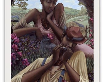 Love Jones by John Holyfield, Black Love Art, Black Couple Art, Black Romantic Wall Art, Art by Black Artist, Black People Art