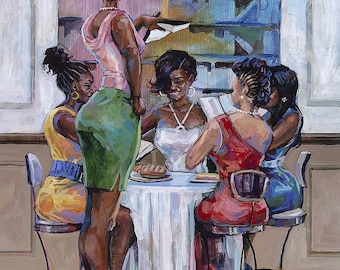 The Book Club III by Robert Jackson, Black Women Art, Black Book Club Art, Black People Art, Black Art Gift, Black Mom Gift