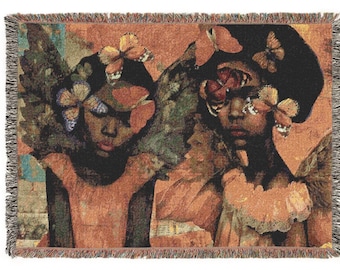 Sista Angel de Yvonne Coleman Burney, Manta tejida, Arte de mujer negra, Arte de artista negra, Manta para niño negro, Decoración afroamericana