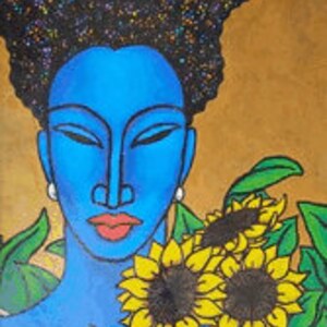 Indigo Bloom #4, By Lashun Beal, Black People Art, Black Family Art, Black Woman Art, Art by Black Artists, Black Mom Gift, Unframed