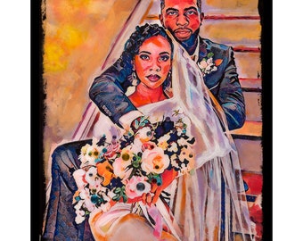 Bride and Groom by Marta Carvajal, Black Art, African American Art, Black Love Art, Black Couple Art, Black Wedding Art