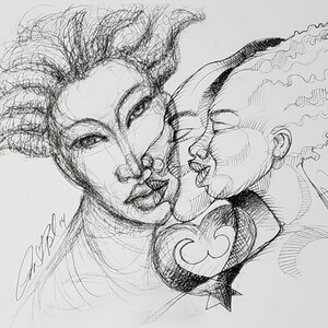 We Are Beautiful #2 by LaShun Beal, Back People Art, Black Family Art, Art by Black Artists, Black Mom Gift, Black Woman Art