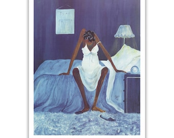 Annie Lee, Blue Monday, African American  Art, Black Art,  Bathroom Art, Bedroom Art,