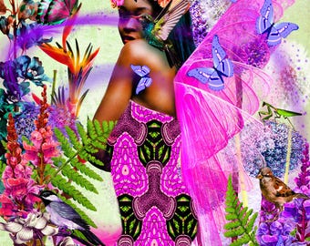 Beautiful Wings Pink  by Yvonne Colemen Burney,  African American Art, Art by Black Artists, Black Art Gifts,  Afrocentric Home Decor