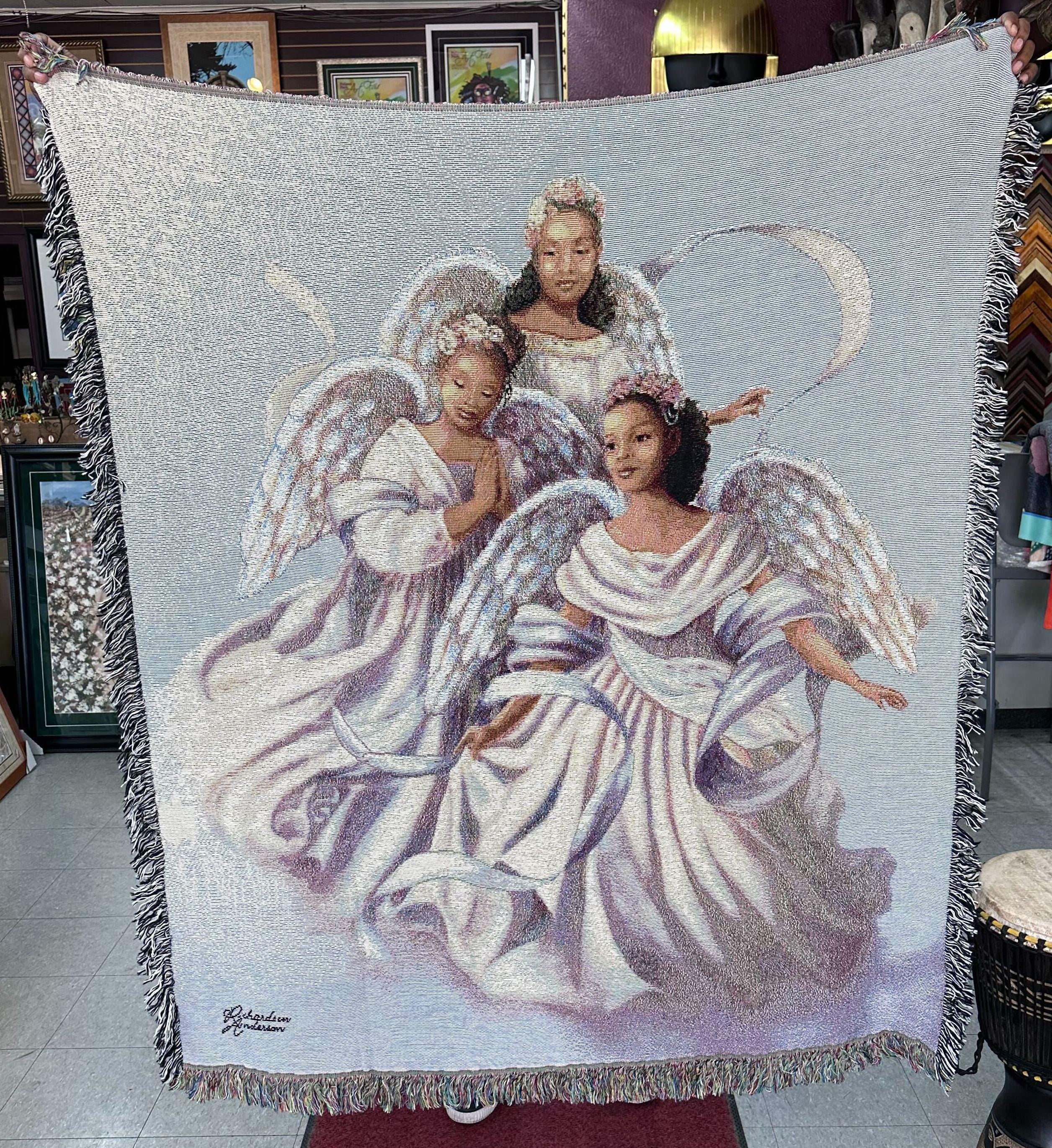 Angelic Trio Tapestry Throw: Black Angels Art by Donna Richardson