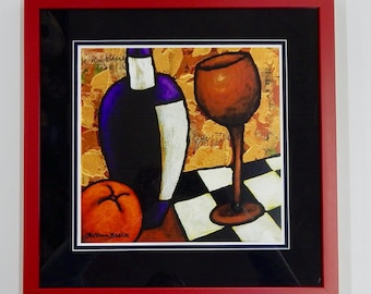Wine and Fruit #7 by LaShun Beal,  Black People Art, Black Family Art, Art by Black Artists, Black Woman Art, Framed Art 17 x 17