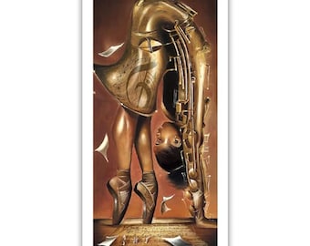 Balletic Tune by Salaam Muhammad, Black Woman Art, Black Music Art, Black People Art, Black Family Art, Black Art Gift