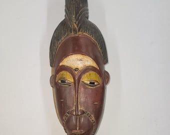 Hand-made African Tribal Mask is 17 inches long by 6 inches wide, African Home Decor, African Art, Tribal Mask, Black People Art.