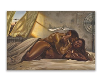 I Surrender by Kevin Williams, WAK, Black Couple Art, Black Love Art, Black Bedroom Art, Black Romantic Art, Black Art Gifts
