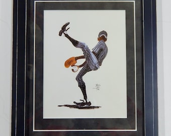 The Wind Up by Annie Lee, Framed Art, African American Art, Black Art, Art by Black Artist, Framed Art 11 x 15, Baseball Black Art,