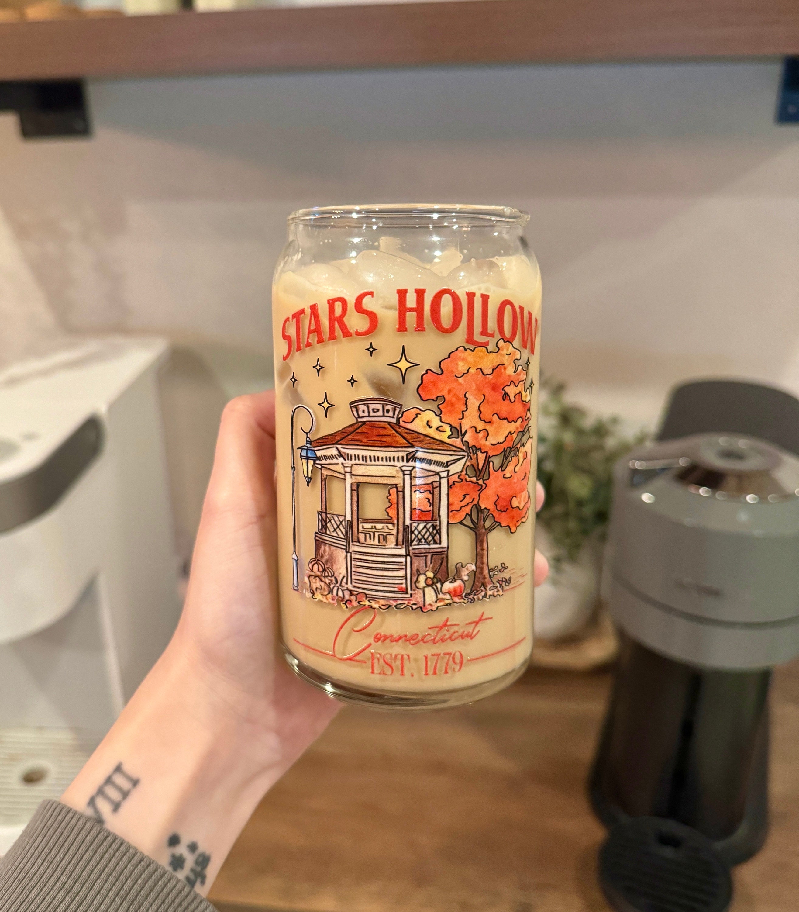 Vaso de café helado de cristal Gilmore / Regalo Gilmore / Vaso de cerveza en forma de lata / Regalos para ella / Vaso de cristal Lukes / Vaso estético / Vaso con cenador