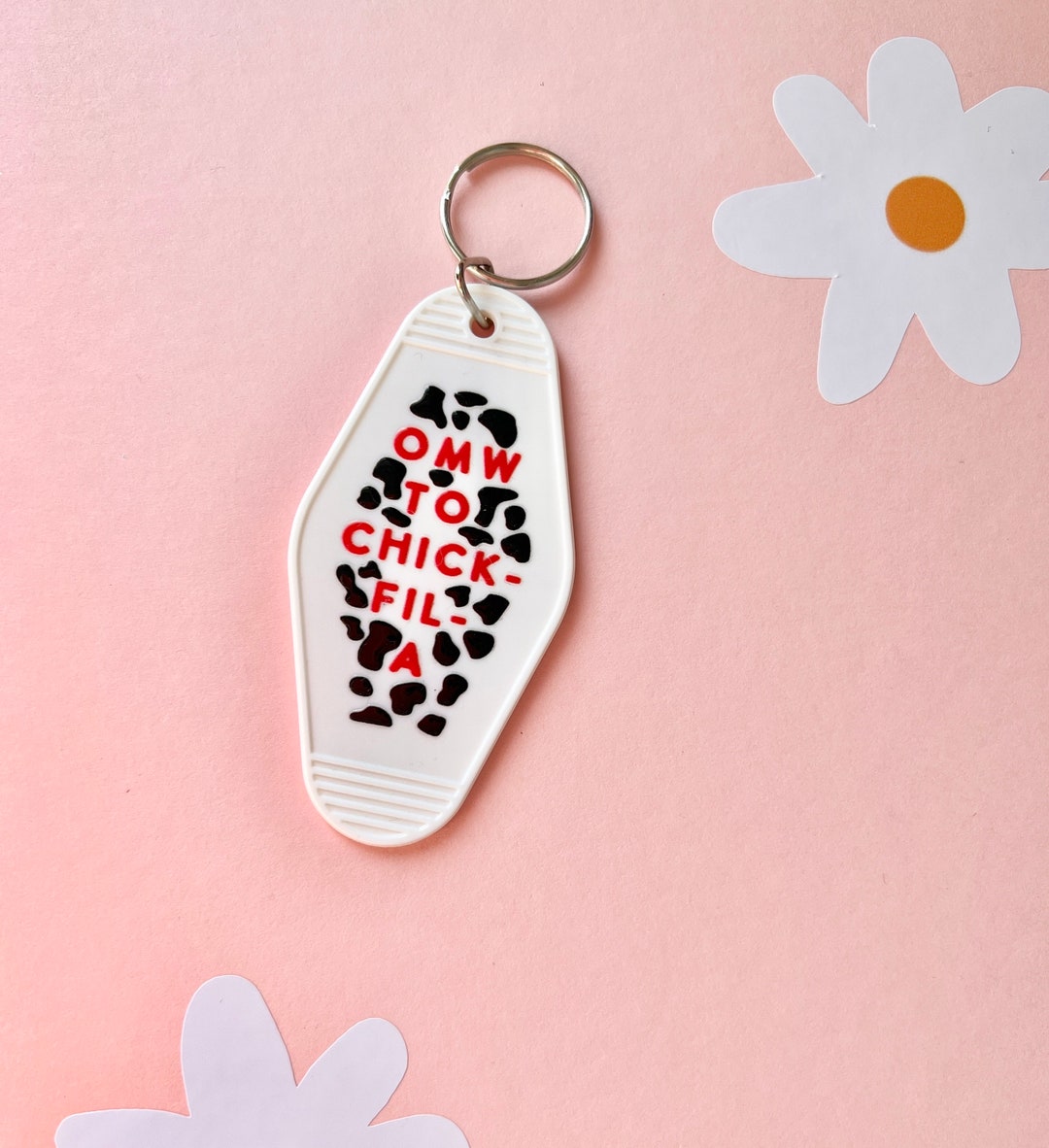 Cfa Keychain Chick Fil a Inspired Keychain Cow Print Etsy