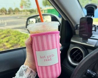 Book Lover Coffee Sleeve | Book Lover Gift | Pink Iced Coffee Sleeve | Reader Gift | Coquette Coffee Cup Cozy | Bookish Accessory