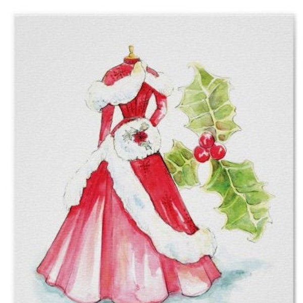 White Christmas Vera Red Dress Watercolor Print