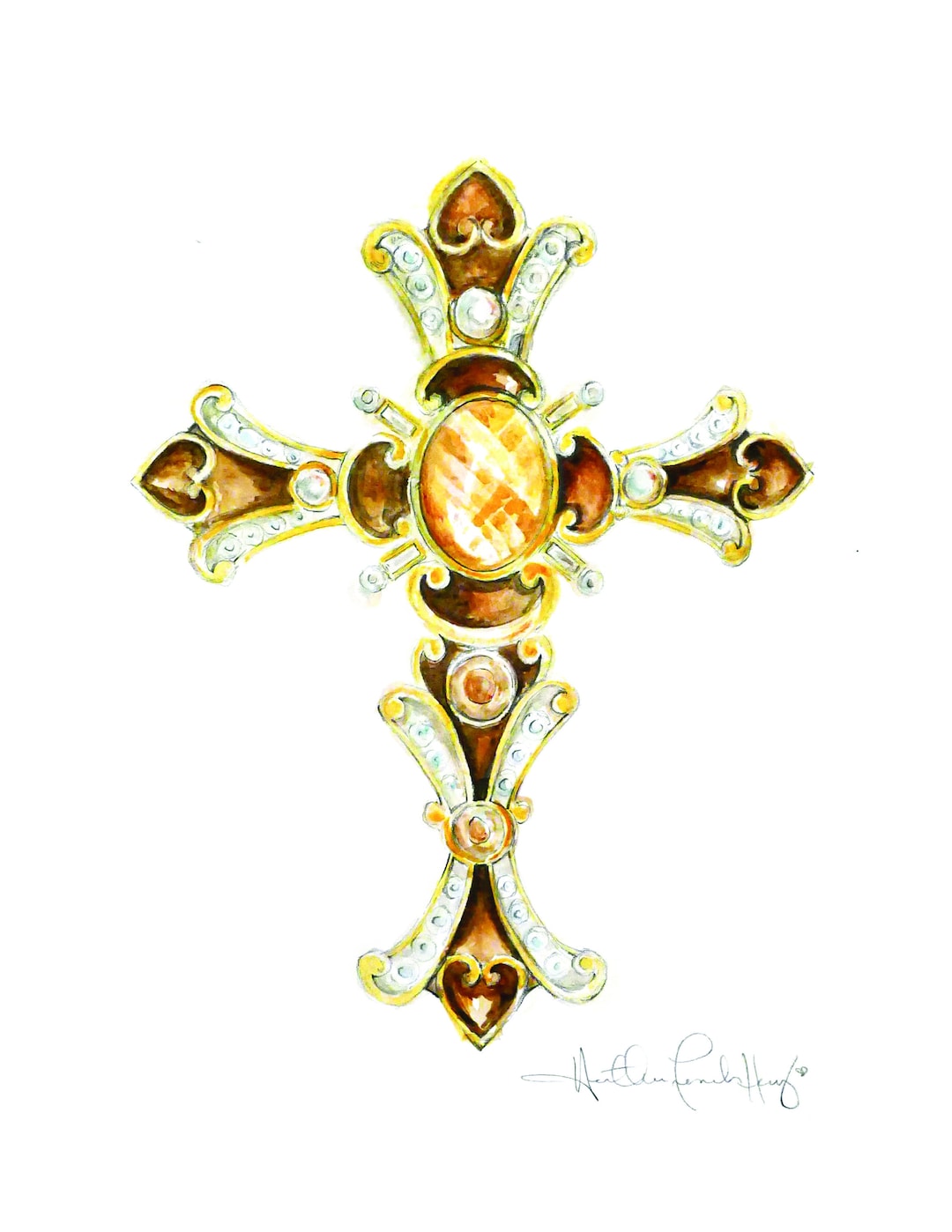 Amber Cross Watercolor Print by Heather French Henry 8.5