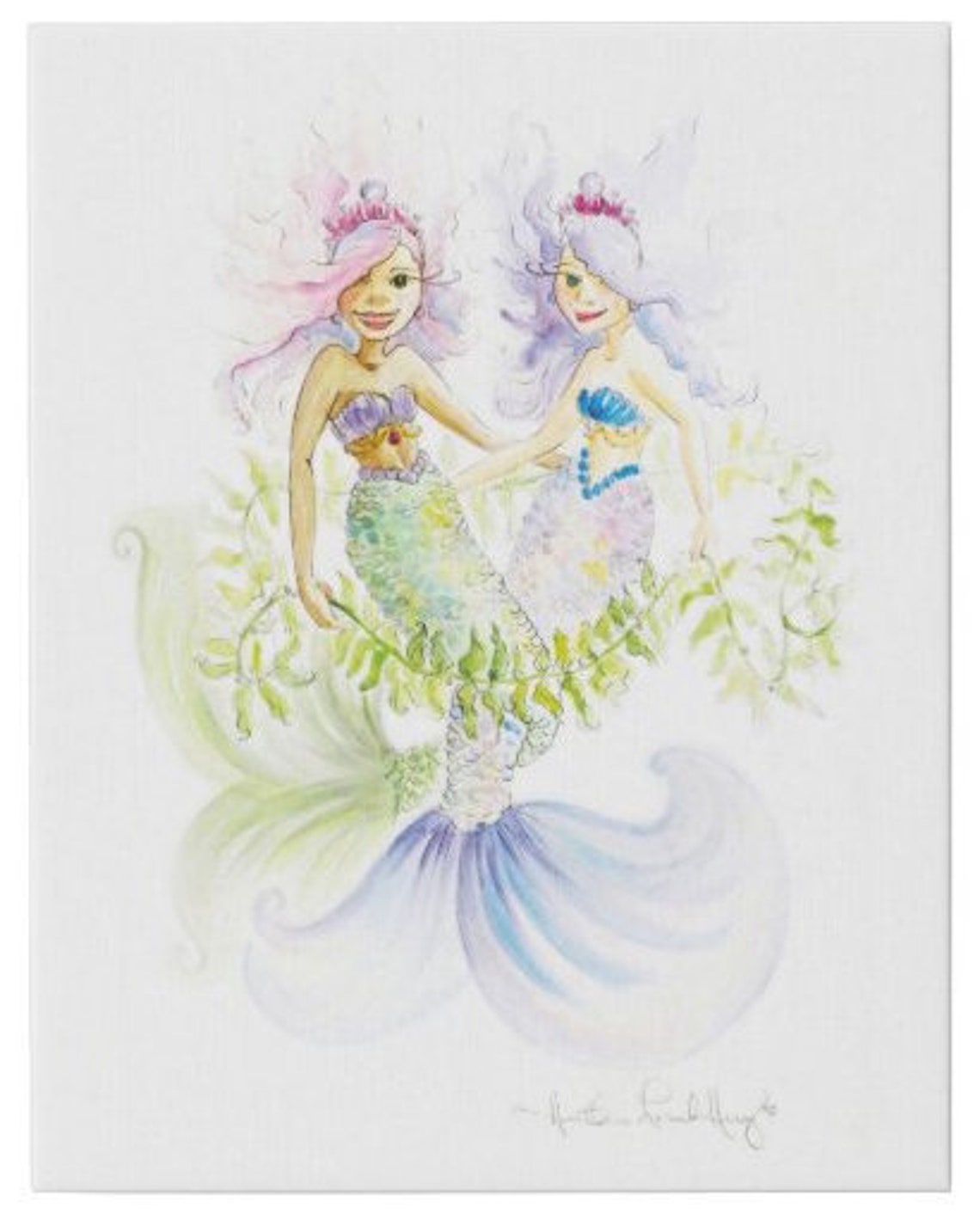 Mermaid Friends Watercolor Print 11x14 - Etsy