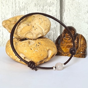 Adjustable Boho Brown Leather Anklet: Rose Quartz Crystal Gemstone ~ Sterling Silver Beads ~ Surfer Jewellery ~ Different Sizes Available