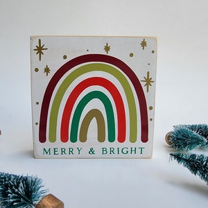 Christmas rainbow sign- Merry and bright sign- Merry Christmas sign- Christmas decor- Christmas tiered tray sign- Christmas tiered tray