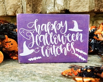 Happy Halloween witches sign- Fall mini sign- Fall tiered tray sign- Fall sign- Halloween tiered tray sign- Fall wood sign- Small fall sign