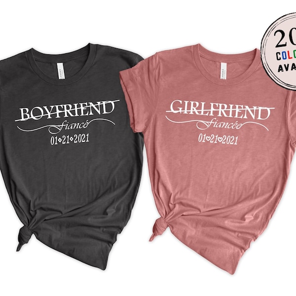 Custom Date Engagement Shirts for Couple, Boyfriend Fiancé Gift Tee, Girlfriend Fiancée Gift Shirt, Just Engaged,Newly Engaged Couple Shirts