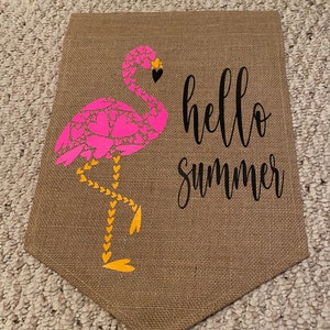 Hallo Sommer Flamingo Leinen Fahne!