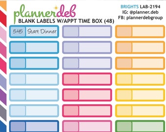 BLANK LABELS w/Appt Time Box Planner Stickers for Erin Condren Planner, Daily Duo, Happy Planner, Plum Planner, Bullet Journal, LAB-2194