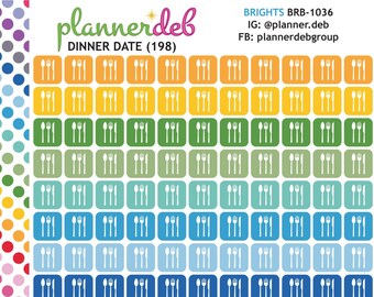 DINNER DATE Planner Stickers for Erin Condren Planners, Daily Duo, Happy Planners, Plum Planners, Bullet Journals, Any Planners, BRB-1036