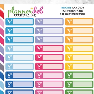 Cocktails label planner stickers voor Erin Condren planners, Daily Duos, Happy planners, Plum planners, Bullet Journals, LAB-2028