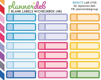 BLANK LABELS w/Checkbox Planner Stickers for Erin Condren Planner, Daily Duo, Happy Planner, Plum Planner, Bullet Journal, LAB-2155