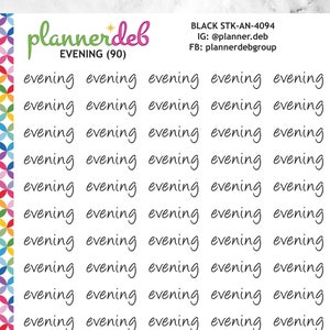 Naklejki na plannery EVENING Script do planerów Erin Condren, Daily Duos, Happy Planners, Plum Planners, Bullet Journals, STK-4094, 4 kroje pisma