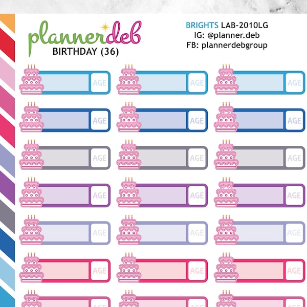 BIRTHDAY Planner Stickers, Lg, (Space for Name & Age) for Erin Condren Planner, Daily Duo, Happy Planner, Plum Planner, BuJo, A5, LAB-2010LG