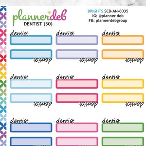 Naklejki na etykiety do planera DENTIST Script do planerów Erin Condren, Daily Duos, Happy Planners, Plum Planner, SCB-6035