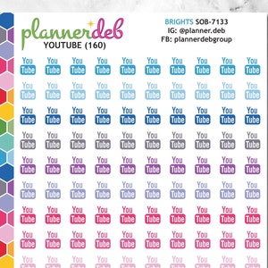 YOUTUBE Planner Stickers for Erin Condren Planners, Daily Duos, Happy Planners, Plum Planners, Bullet Journals, SOB-7133