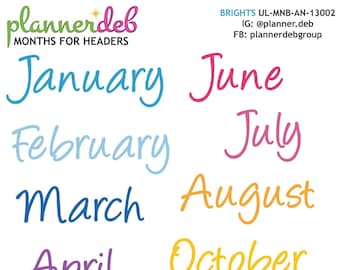 MONTH Names Planner Stickers for Erin Condren Planner, Daily Duo, Happy Planner, Plum Planner, A5 Planner, BuJo, UL-MNB-13002, 4 Typefaces