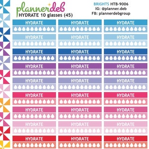 WATER TRACKER Planner Sticker (Daily-10 glass) for Erin Condren Planner, Daily Duo, Happy Planner, Plum Planner, Bullet Journal, HTB-9006