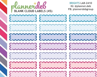 BLANK LABEL (Cloud) Planner Stickers for Erin Condren Planner, Daily Duo, Happy Planner, Plum Planner, A5 Planner, LAB-2410