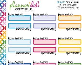 HOMEWORK Script Label Planner Stickers for Erin Condren Planner, Daily Duo, Happy Planner, Plum Planner, MakseLife, BuJo, A5, SCB-6044
