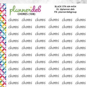 CHORES SCRIPT Planner Stickers for Erin Condren Planner, Daily Duo, Happy Planner, MakseLife, Plum Planner, BuJo, A5, STK-4454, 4 Typefaces