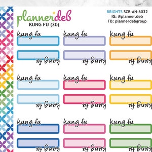 KUNG FU Script Label Planner Stickers for Erin Condren Planner, Daily Duo, Happy Planner, Plum Planner, MakseLife, BuJo, A5, SCB-6039