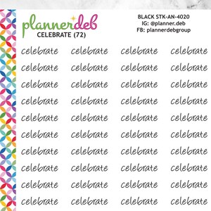 Celebrate Script Planner Stickers for Erin Condren Planner, Daily Duo, Happy Planner, Plum Planner, BuJo, A5 Planner, STK-4020, 4 Typefaces