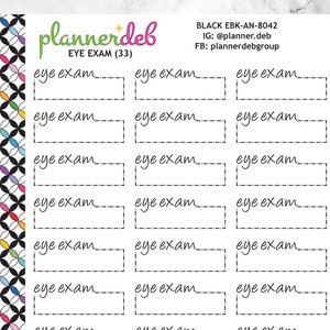 EYE EXAM イベント ボックス プランナー ステッカー Erin Condren Planner、Daily Duo、Happy Planner、Plum Planner、BuJo、A5、EBK-8042、4 書体