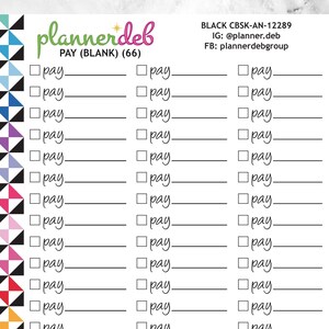 Pay (Blanko) Checkbox Planner Sticker für Erin Condren Planer, Daily Duo, Happy Planner, Plum Planner, BuJo, A5, CBSK-12289, 4 Schriften